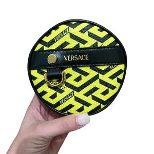 Versace La Greca Signature Print Round Modular Yellow Pouch Wallet Coin Purse